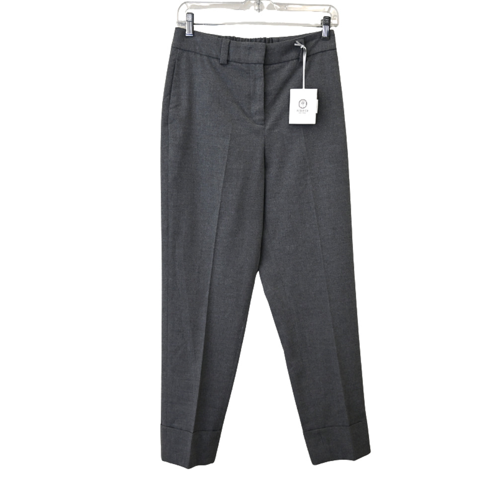 Peserico Trouser Pants Size 6 Gray Straight Leg Cuffed Flat Front Wool High Rise